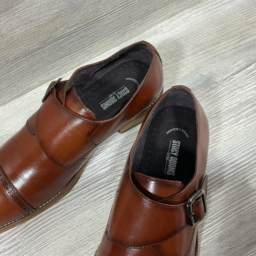 Stacy Adams Desmond Shoes Cap Toe Monk Strap Cognac Leather 25162-221 Men's 13 M
